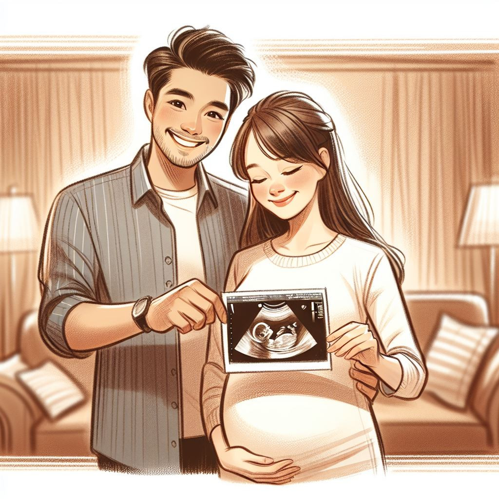 Imagen de Padre y Madre mostrando ecografia